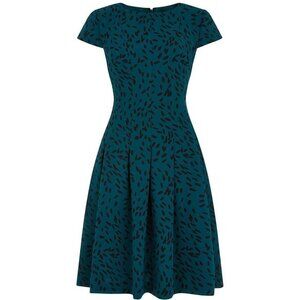 Hobbs London Lottie Fit & Flare Dress Green & Black 6